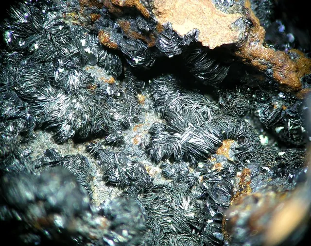Chalcophanite (ZnMn₃O₇·3H₂O) : minéral de la famille « oxydes et hydroxydes », système trigonal, dureté 2,5 (Mohs), couleurs : noir bleuté, gris métallique
