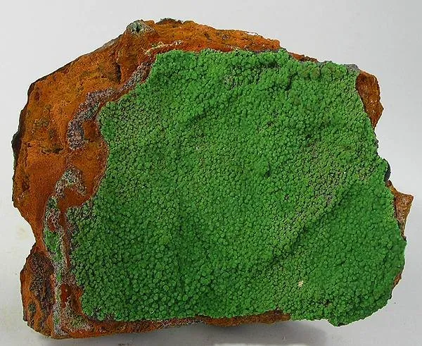 Conichalcite (CaCu(AsO₄)(OH)) : minéral de la famille « phosphates, arséniates et vanadates », système orthorhombique, dureté 4,5 (Mohs), couleurs : vert pomme, vert olive