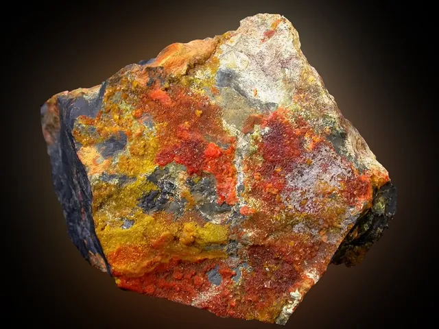 Fourmariérite (Pb(UO₂)₄O₃(OH)₄·4H₂O) : minéral de la famille « oxydes et hydroxydes », système orthorhombique, dureté 3 à 4 (Mohs), couleurs : orange rouge, brun rouge