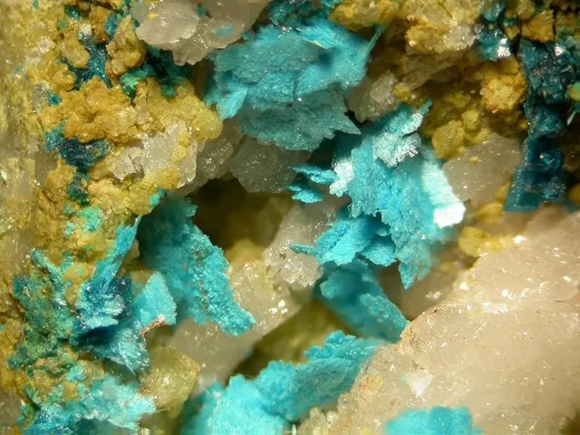 Posnjakite (Cu₄(SO₄)(OH)₆·H₂O) : minéral de la famille « sulfates, chromates, molybdates et tungstates », système monoclinique, dureté 2 à 3 (Mohs), couleurs : bleu vert, bleu